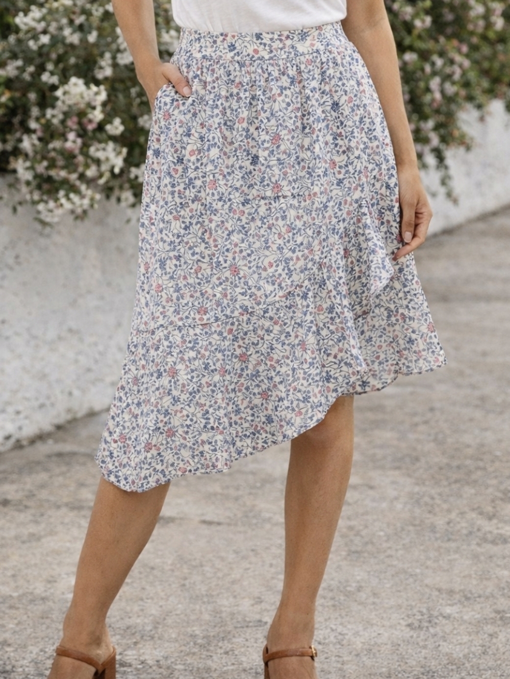Madewell Hi-Low Floral Wrap Midi Skirt - Pink Floral With Ruffled Hem Size 4